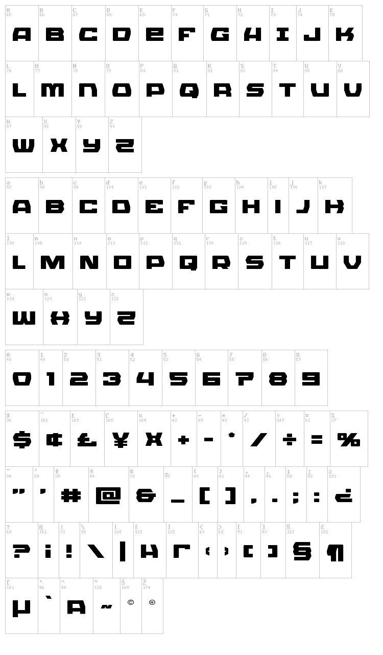 Olympic Carrier font map