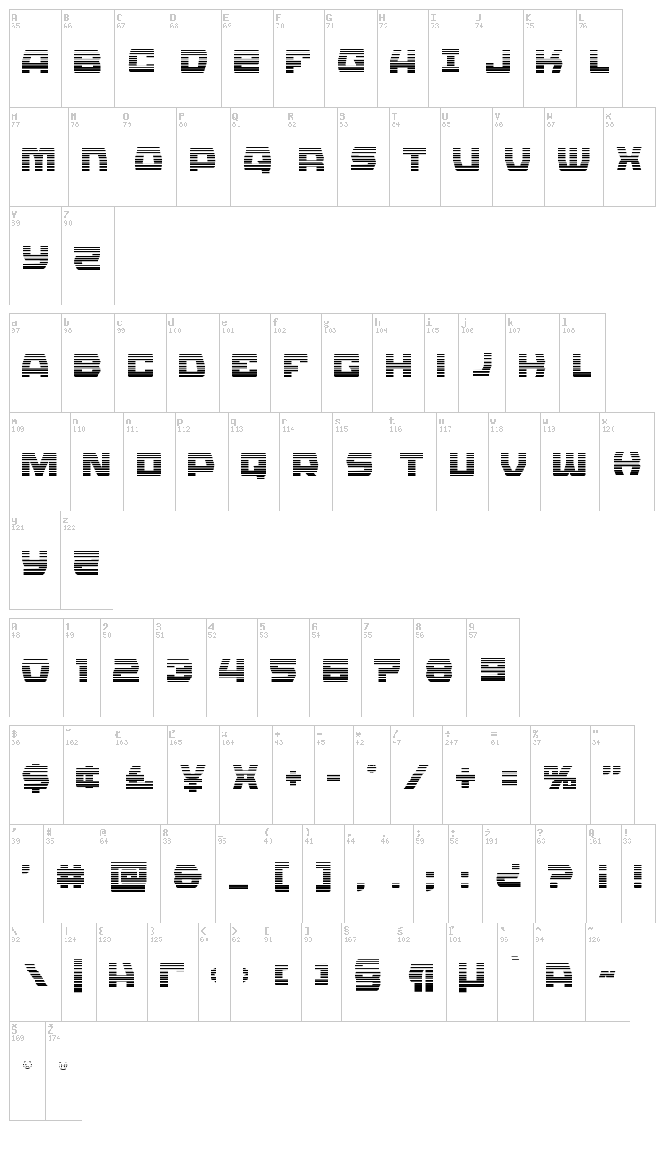 Olympic Carrier font map