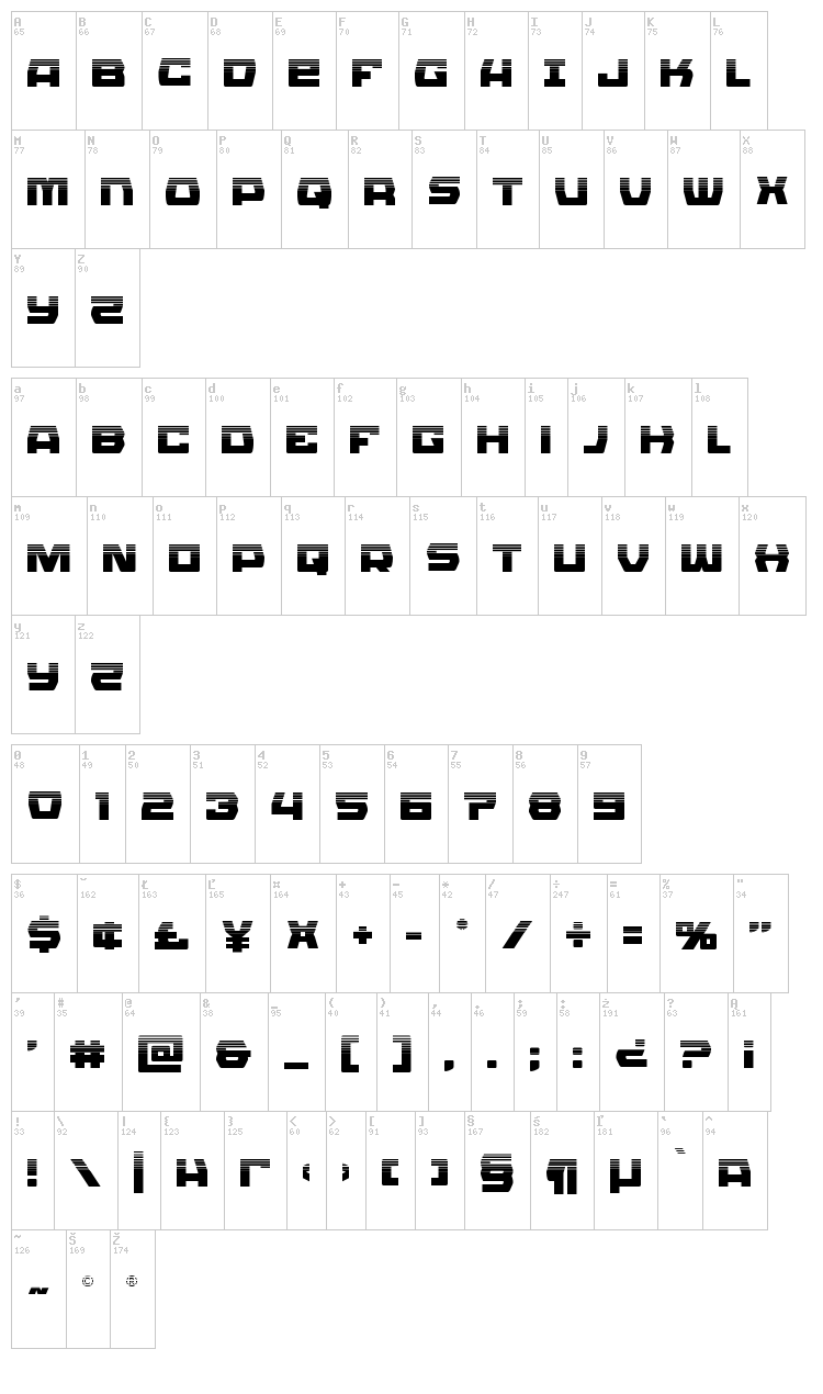 Olympic Carrier font map