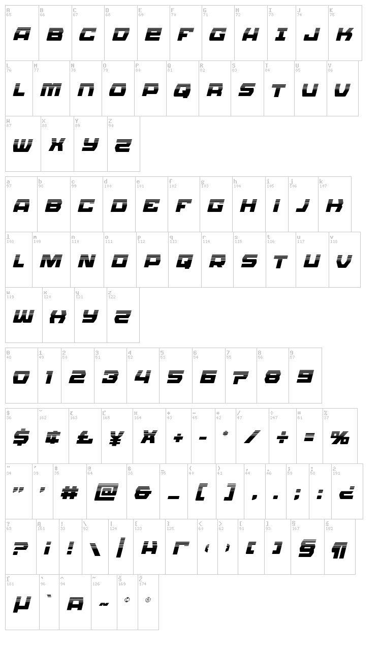 Olympic Carrier font map