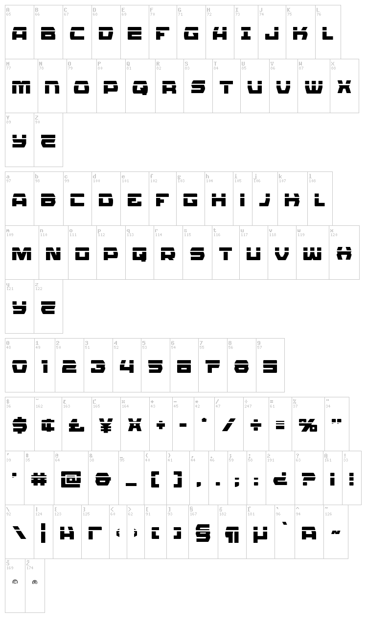 Olympic Carrier font map