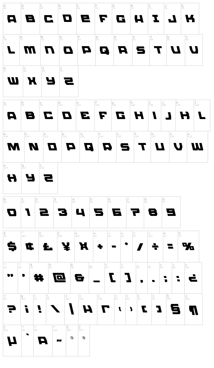 Olympic Carrier font map