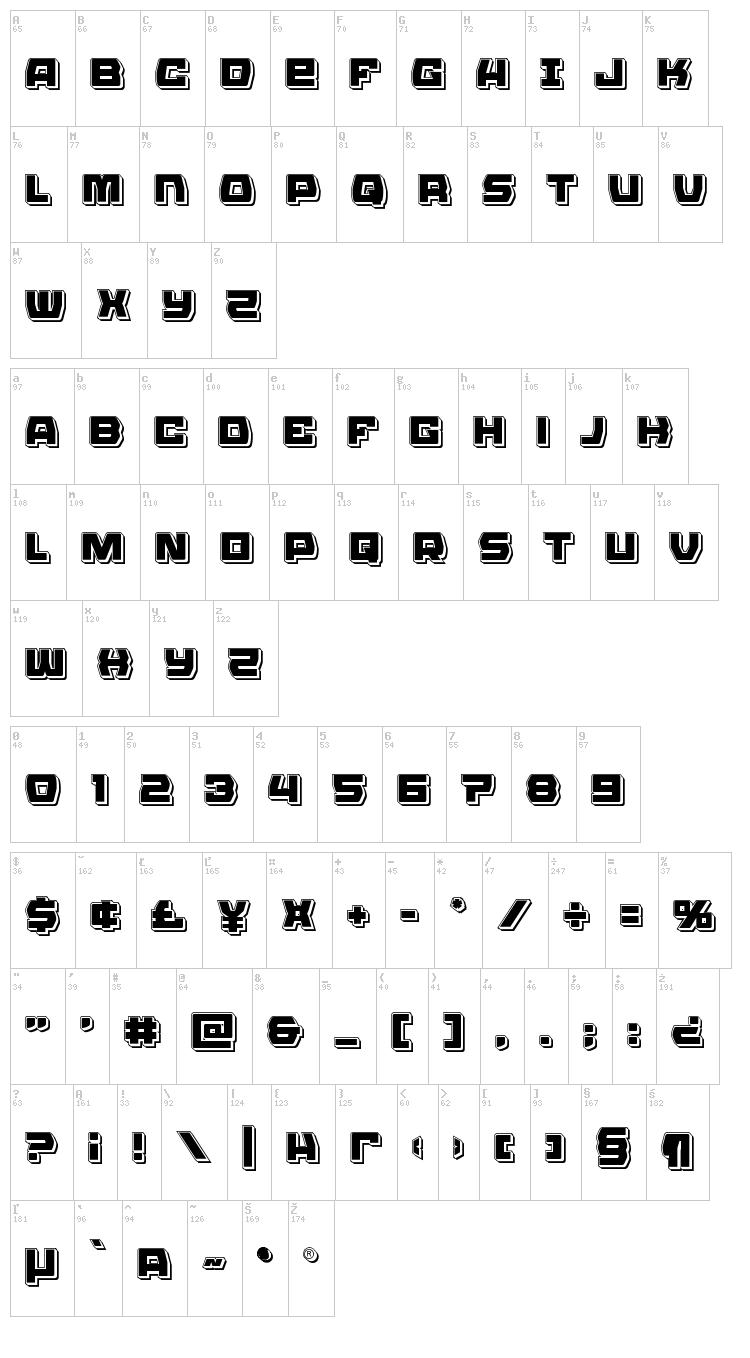 Olympic Carrier font map