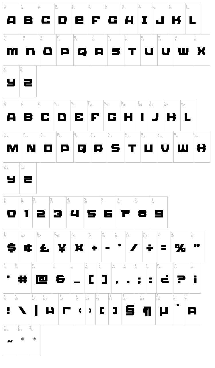 Olympic Carrier font map