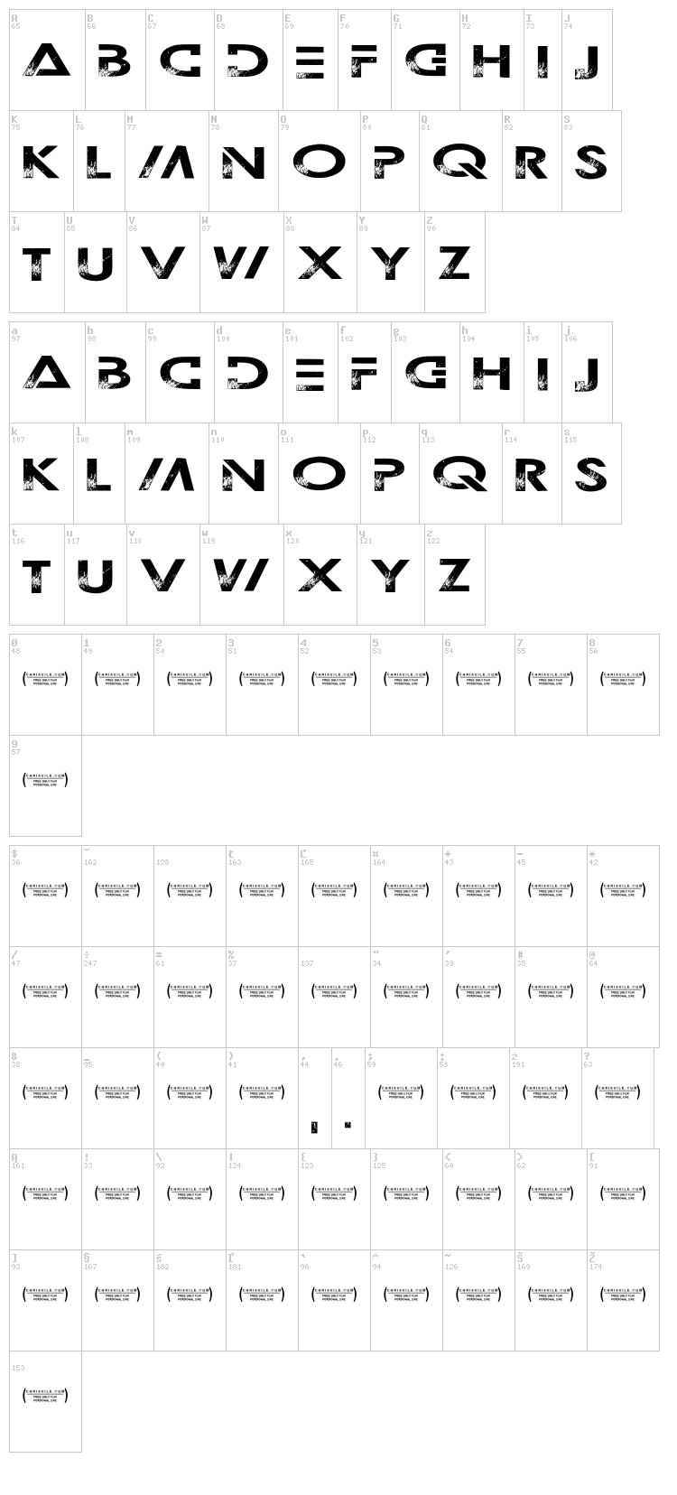 Outerspace Militia font map