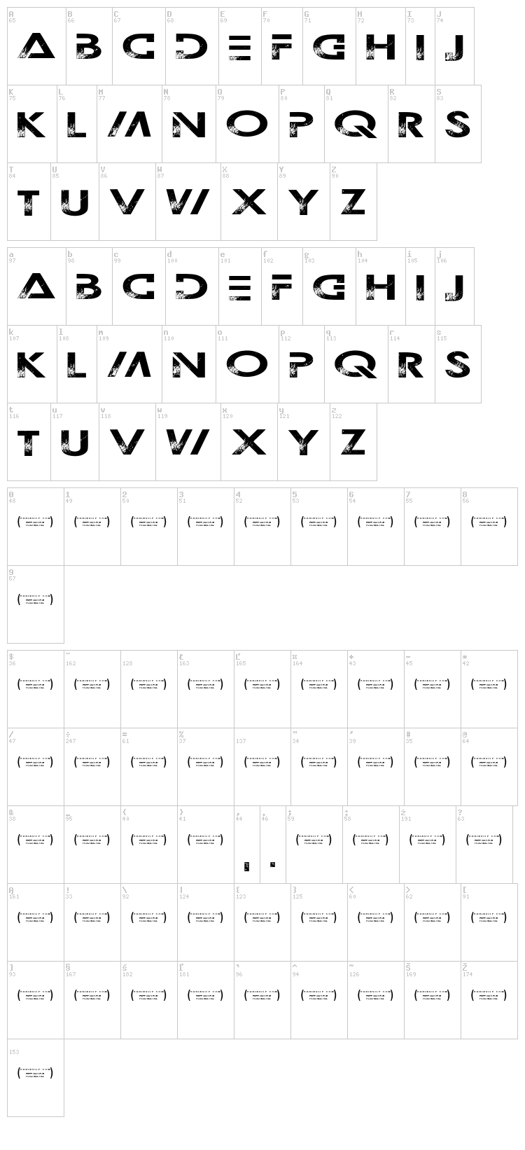 Outerspace Militia font map
