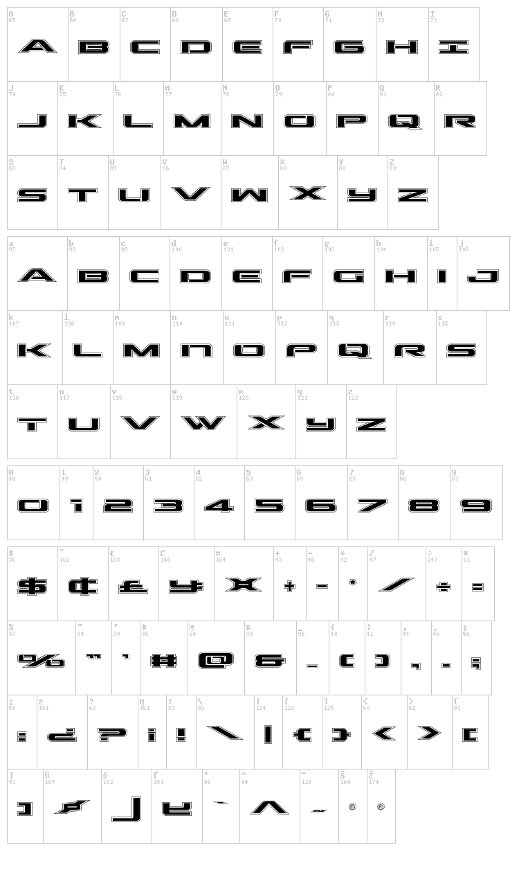 Outrider font map