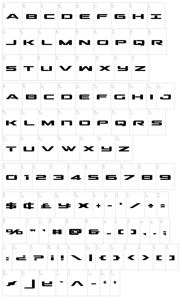 Outrider font map