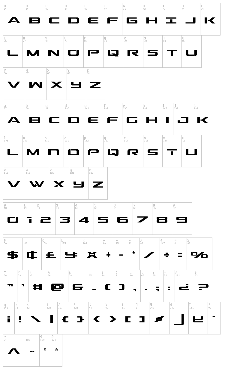 Outrider font map