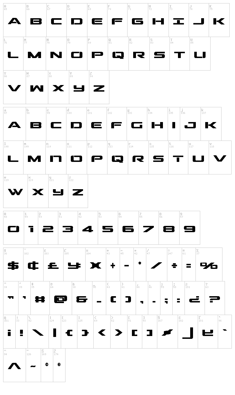 Outrider font map