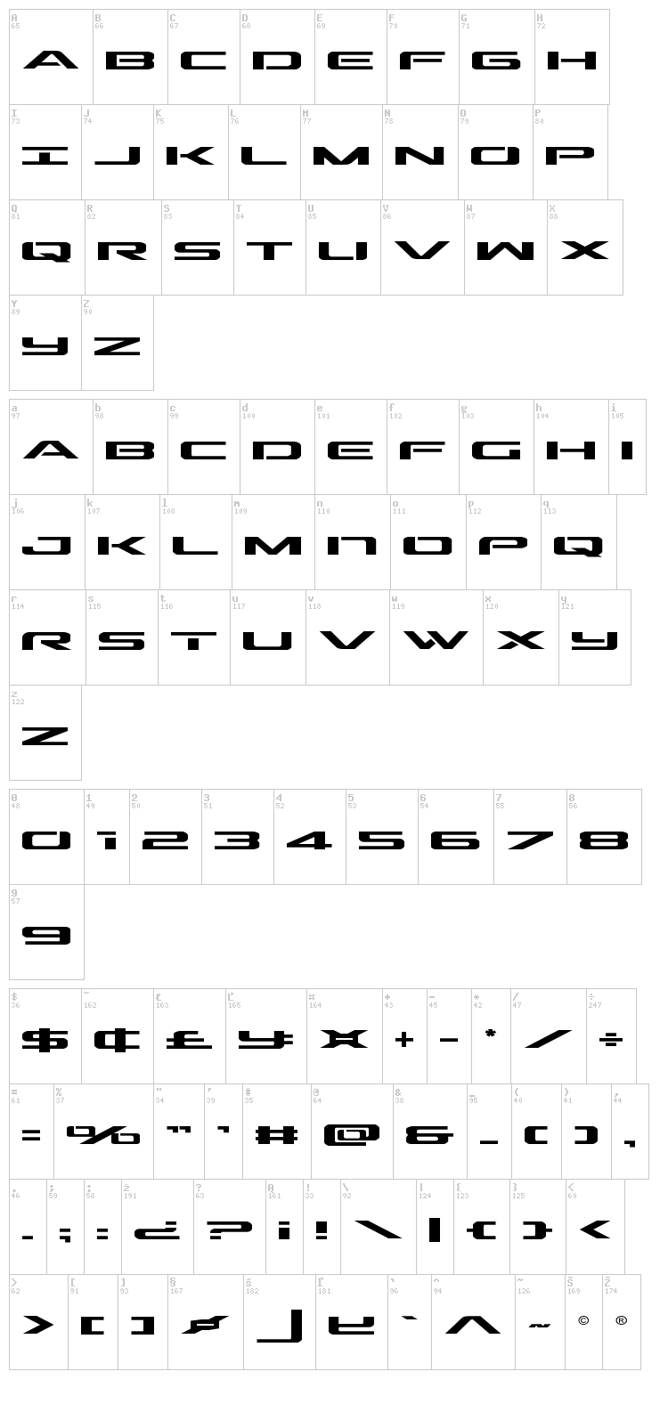 Outrider font map