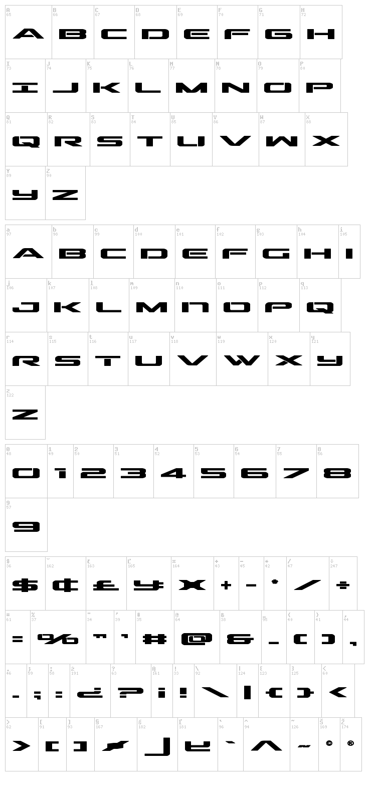 Outrider font map