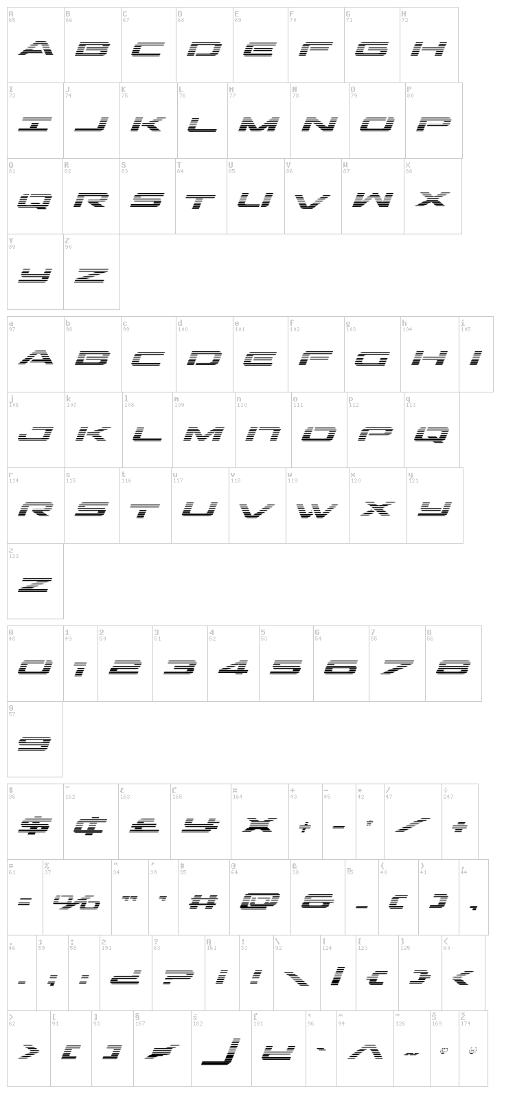 Outrider font map