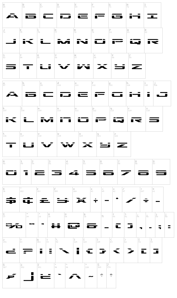 Outrider font map