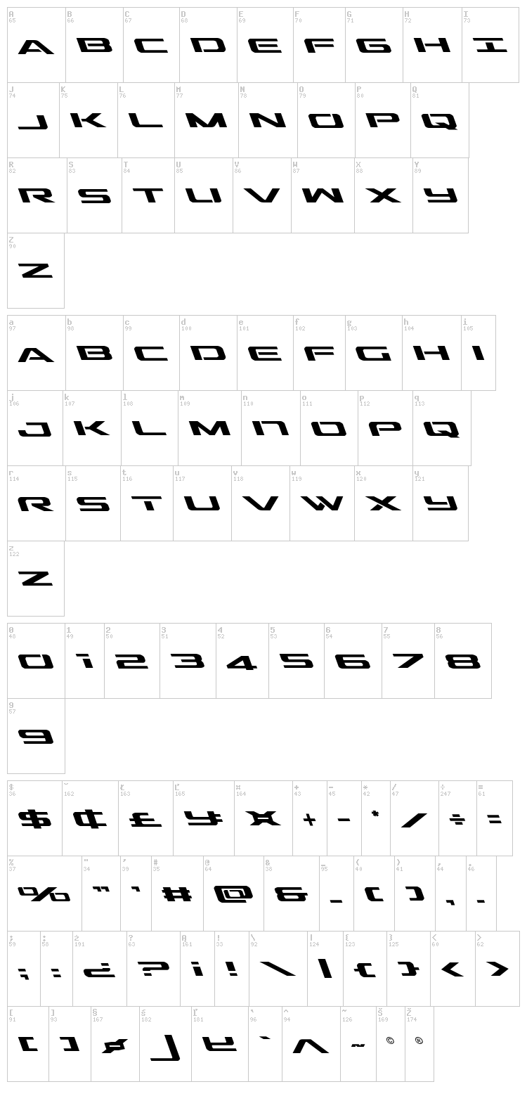 Outrider font map
