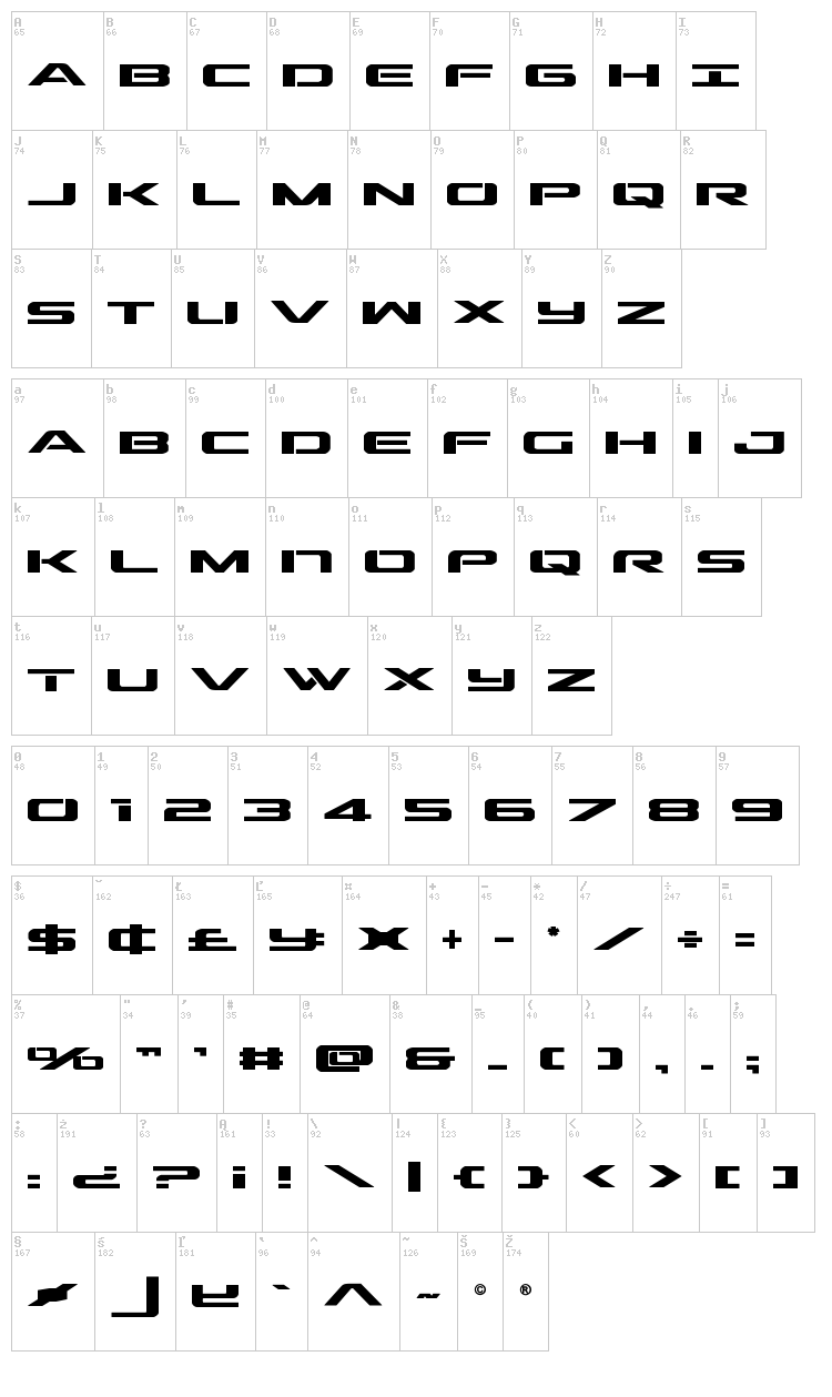 Outrider font map