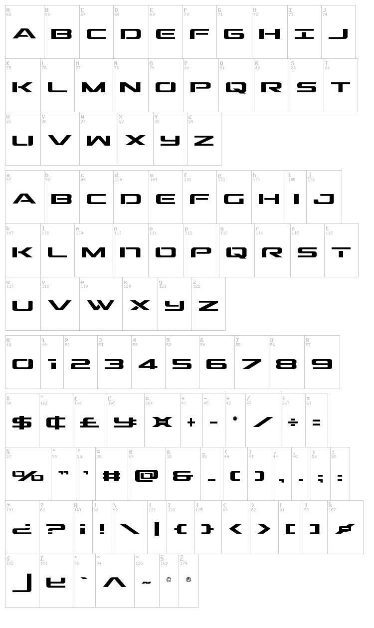 Outrider font map