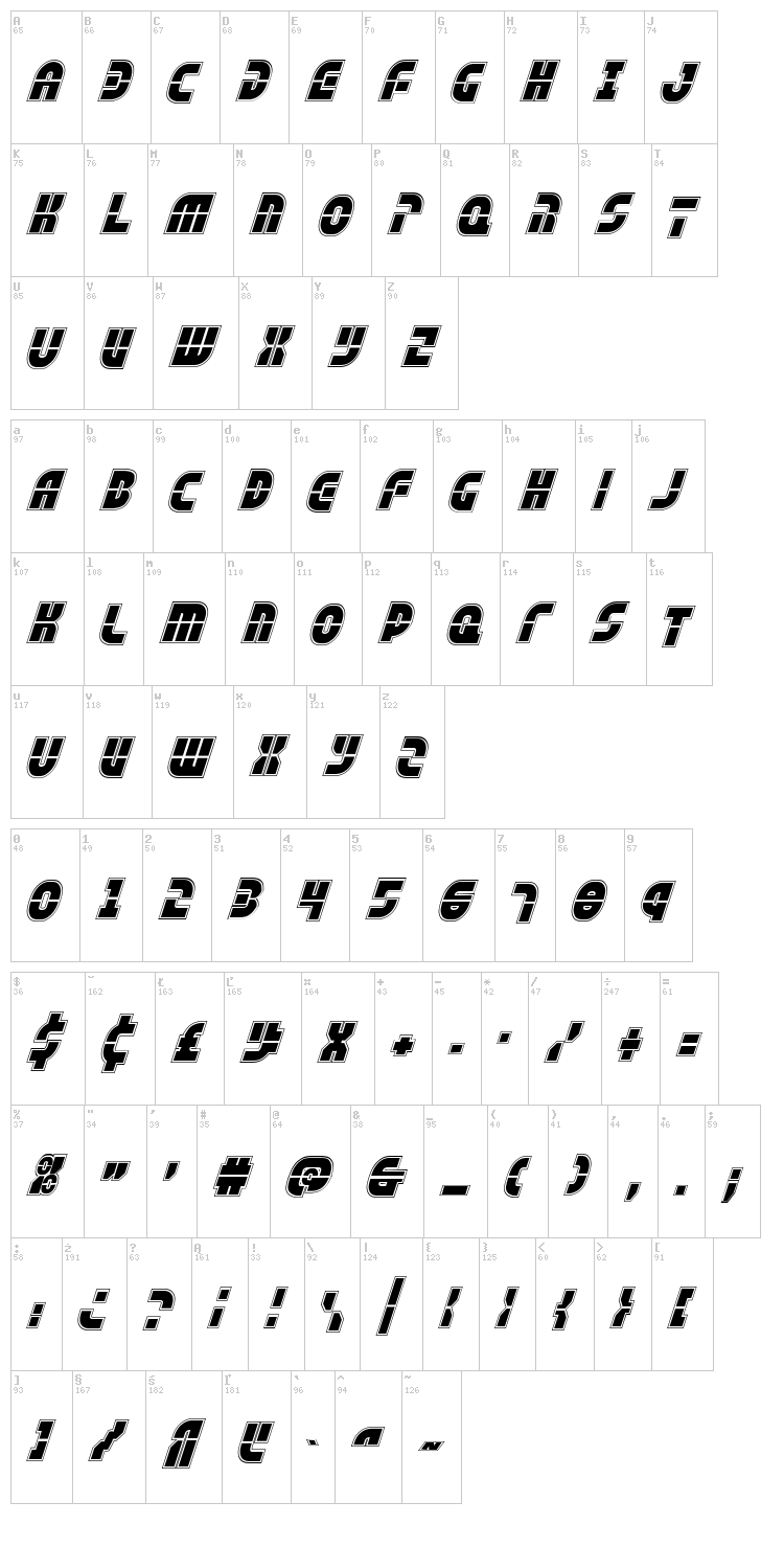 Rebel Command font map