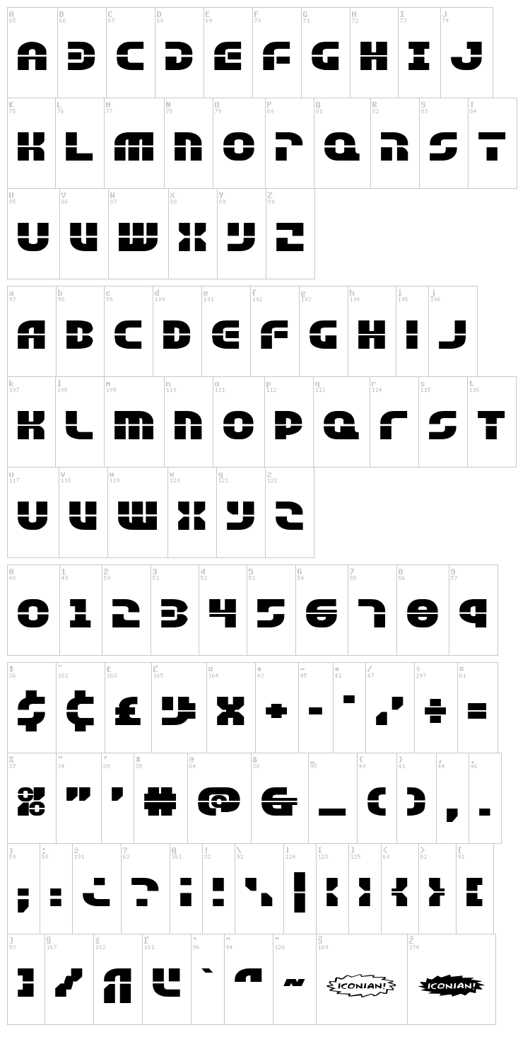 Rebel Command font map