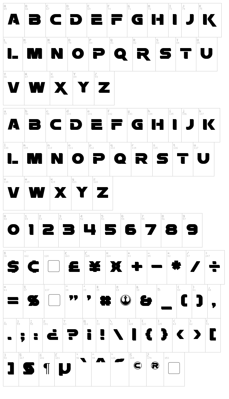 Rebellion font map