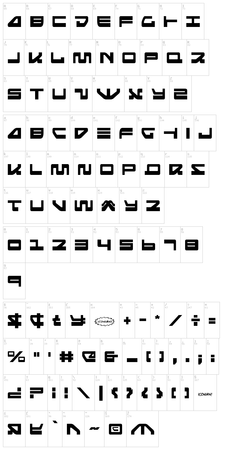 Searider Falcon font map