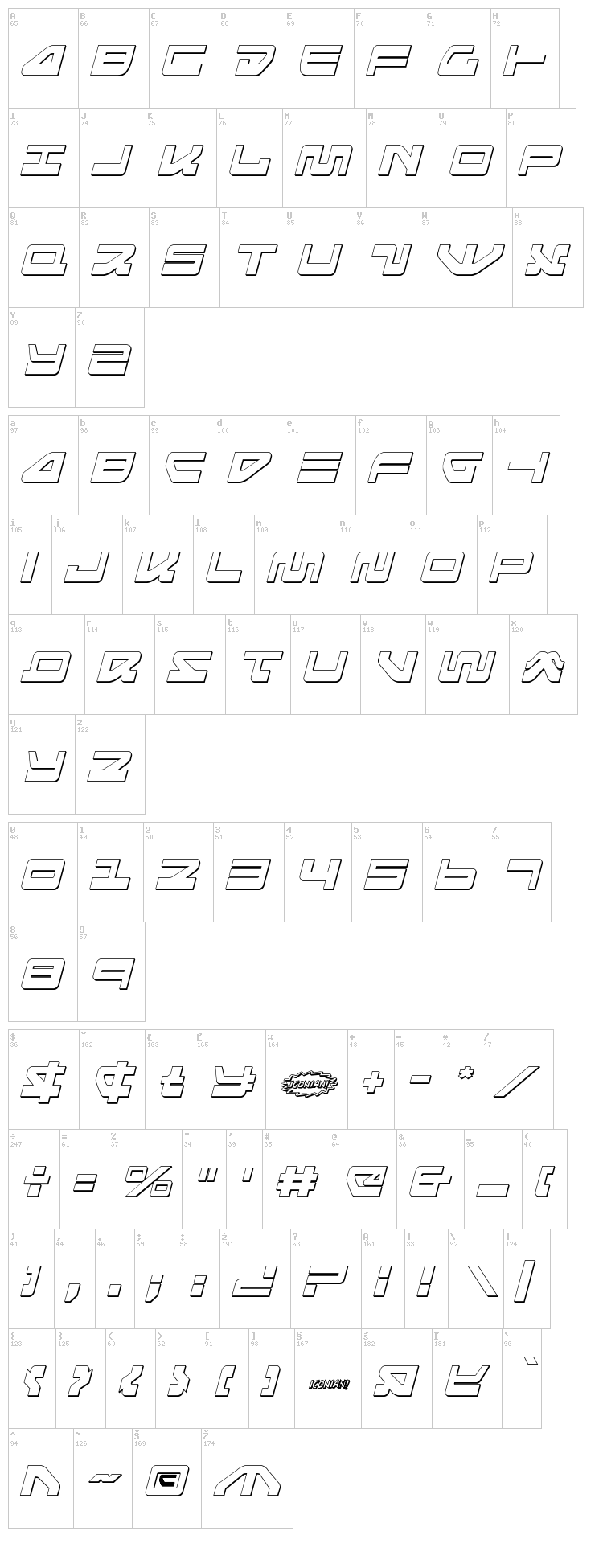 Searider Falcon font map