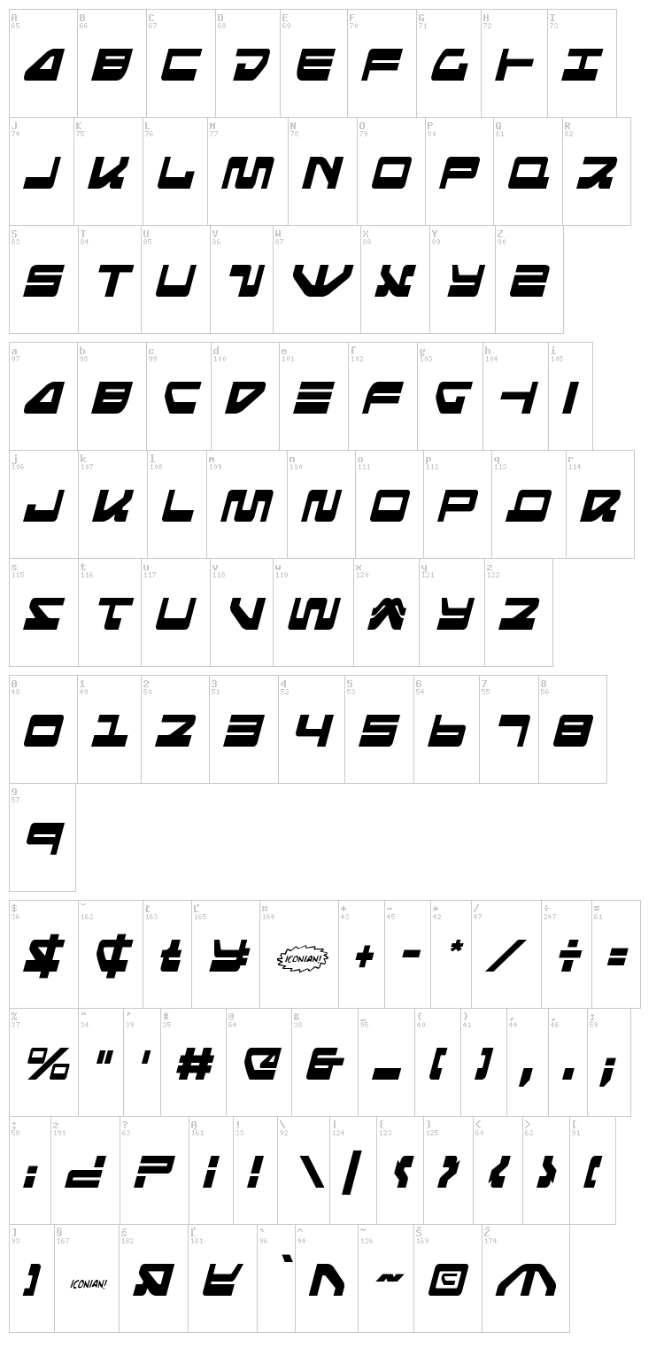 Searider Falcon font map