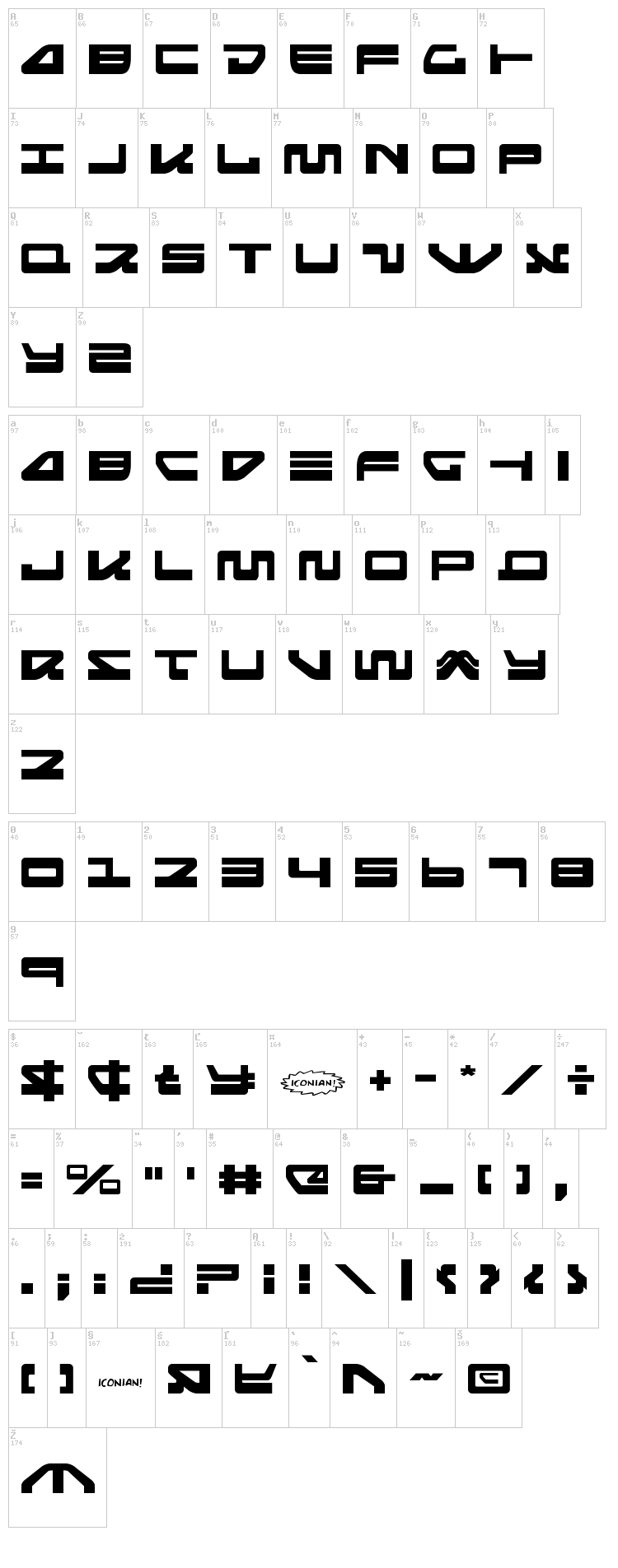 Searider Falcon font map