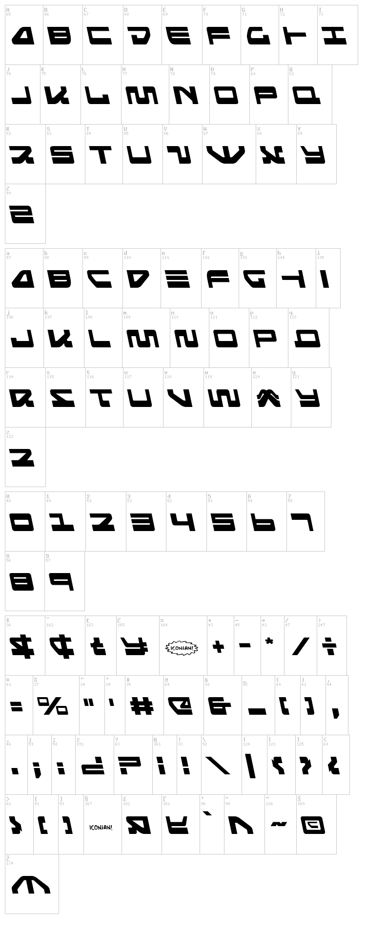 Searider Falcon font map