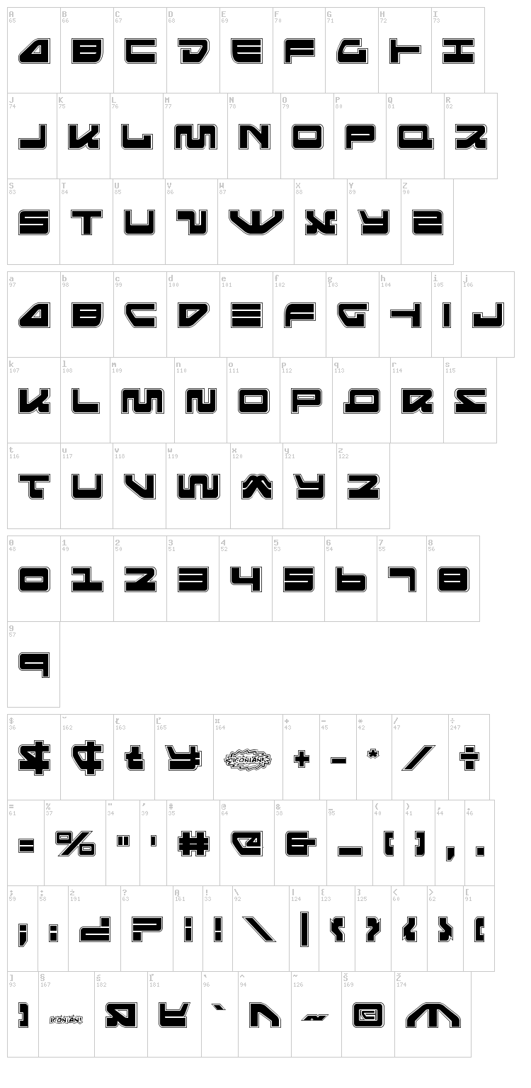 Searider Falcon font map