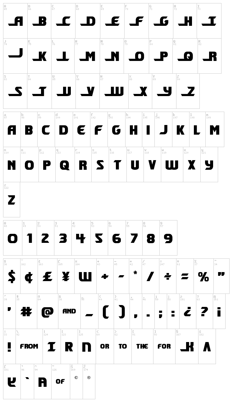 Shining Herald font map