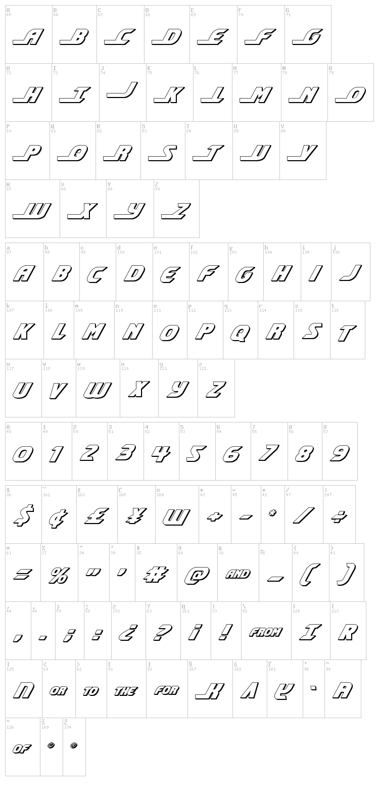 Shining Herald font map