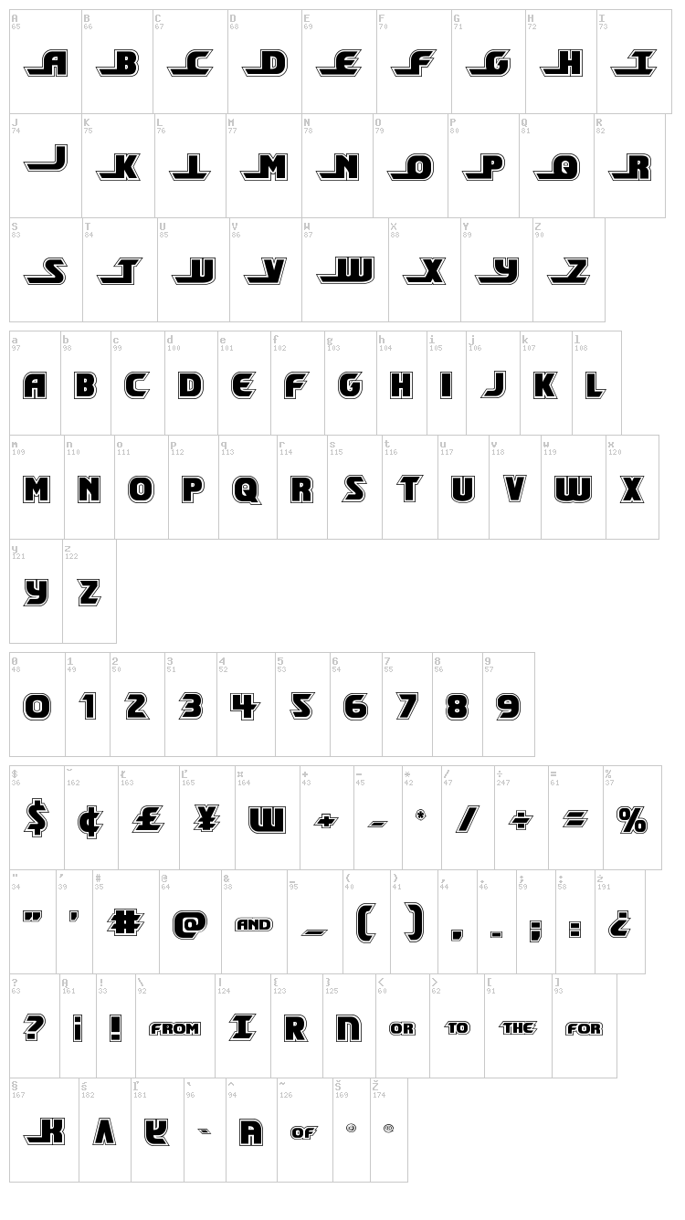 Shining Herald font map