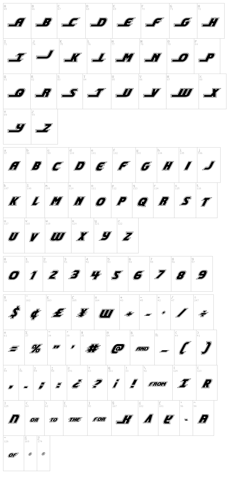 Shining Herald font map