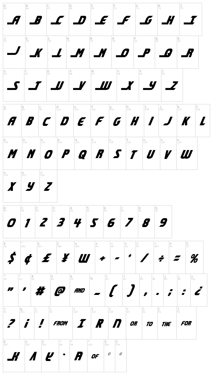 Shining Herald font map