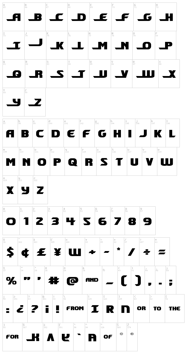 Shining Herald font map