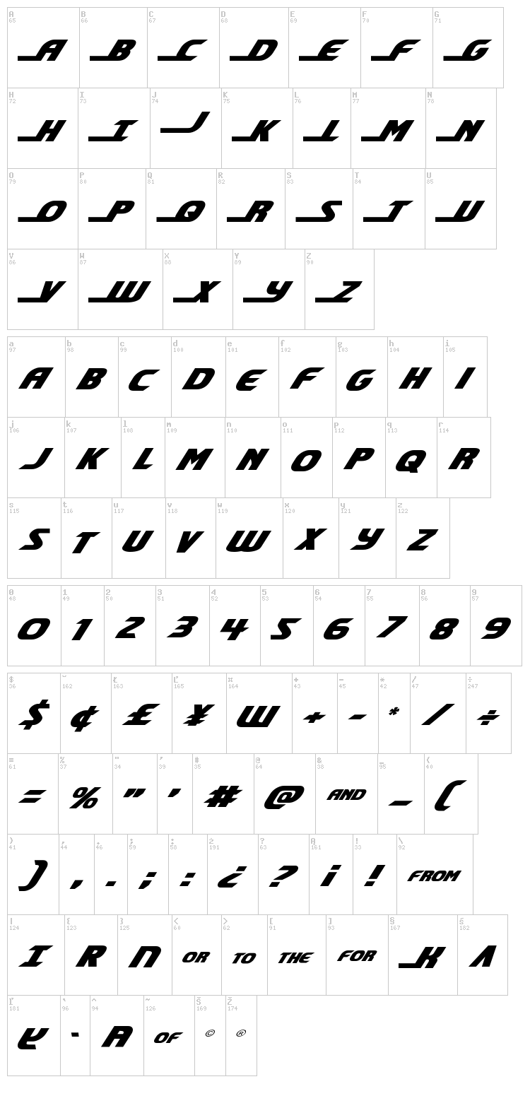 Shining Herald font map