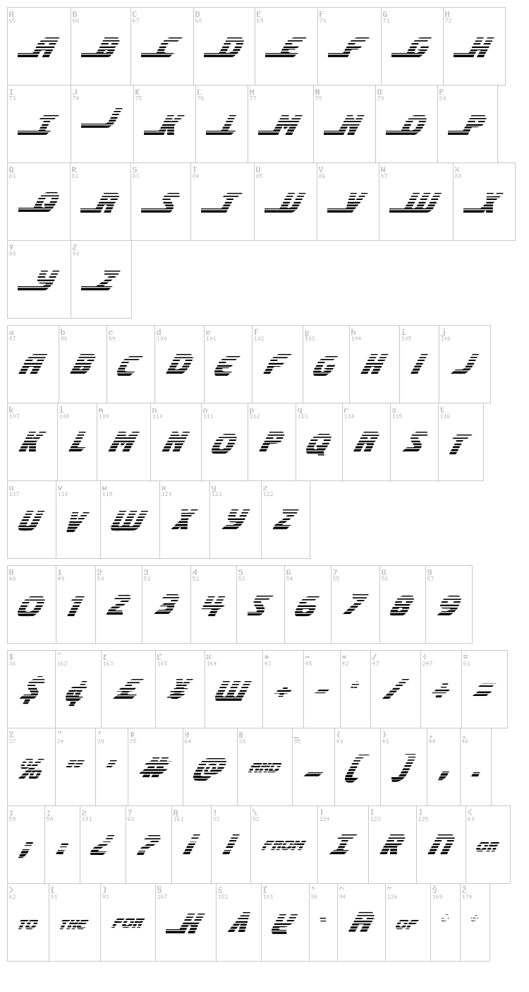 Shining Herald font map