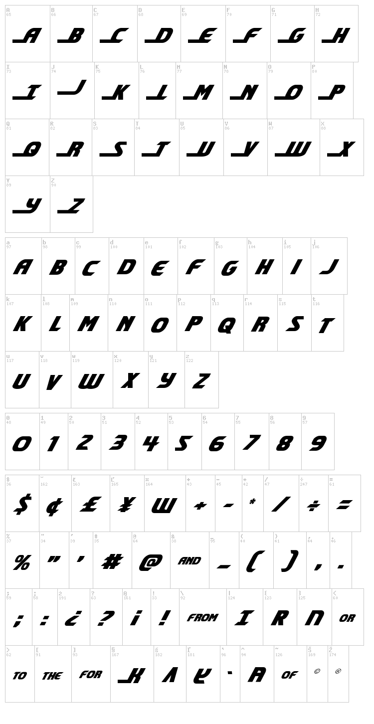 Shining Herald font map