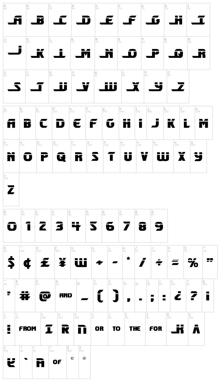 Shining Herald font map