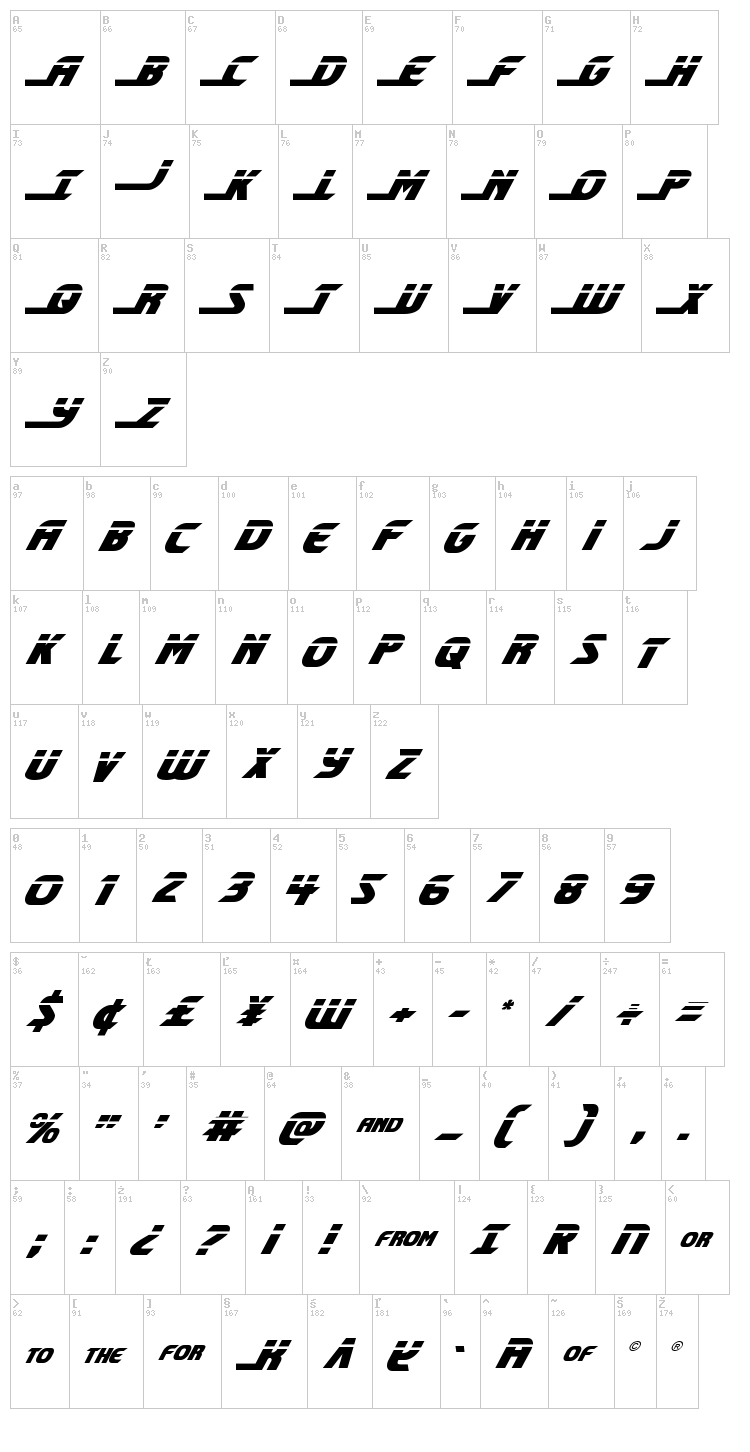 Shining Herald font map
