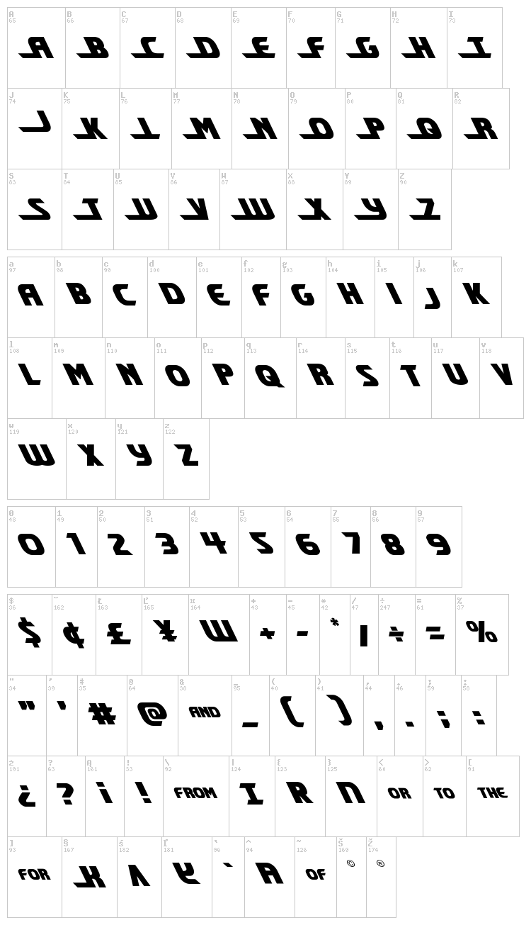 Shining Herald font map