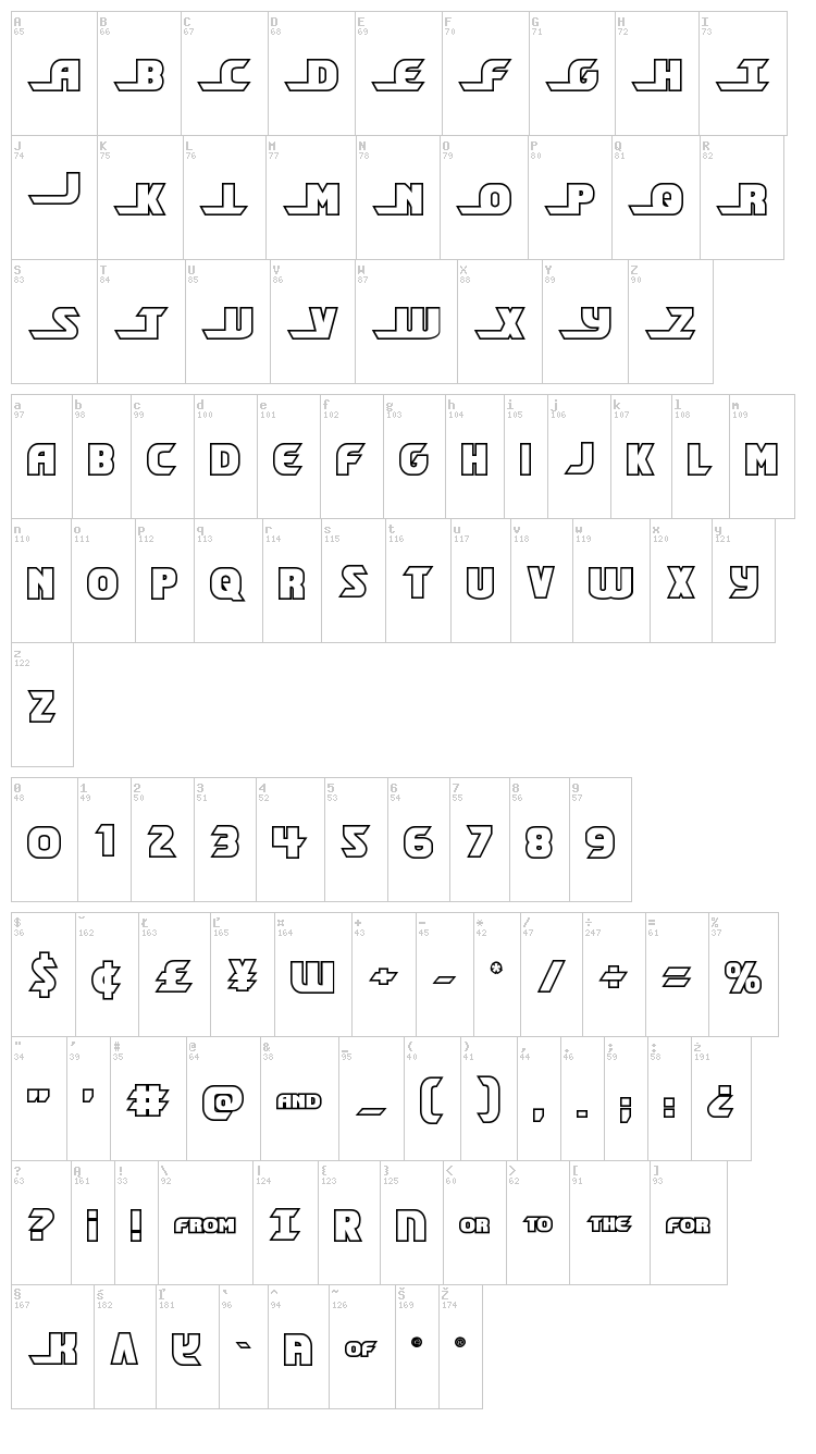 Shining Herald font map