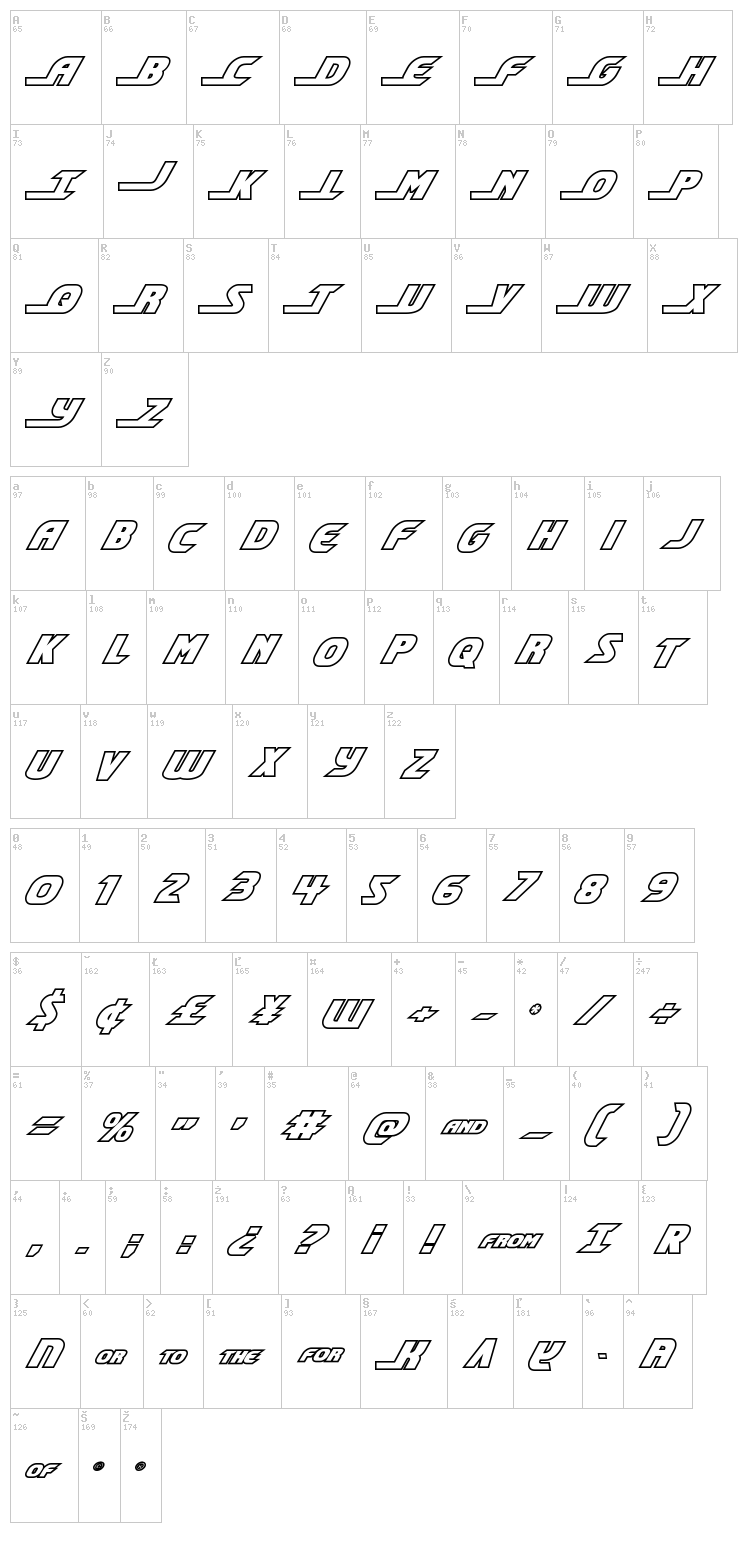 Shining Herald font map