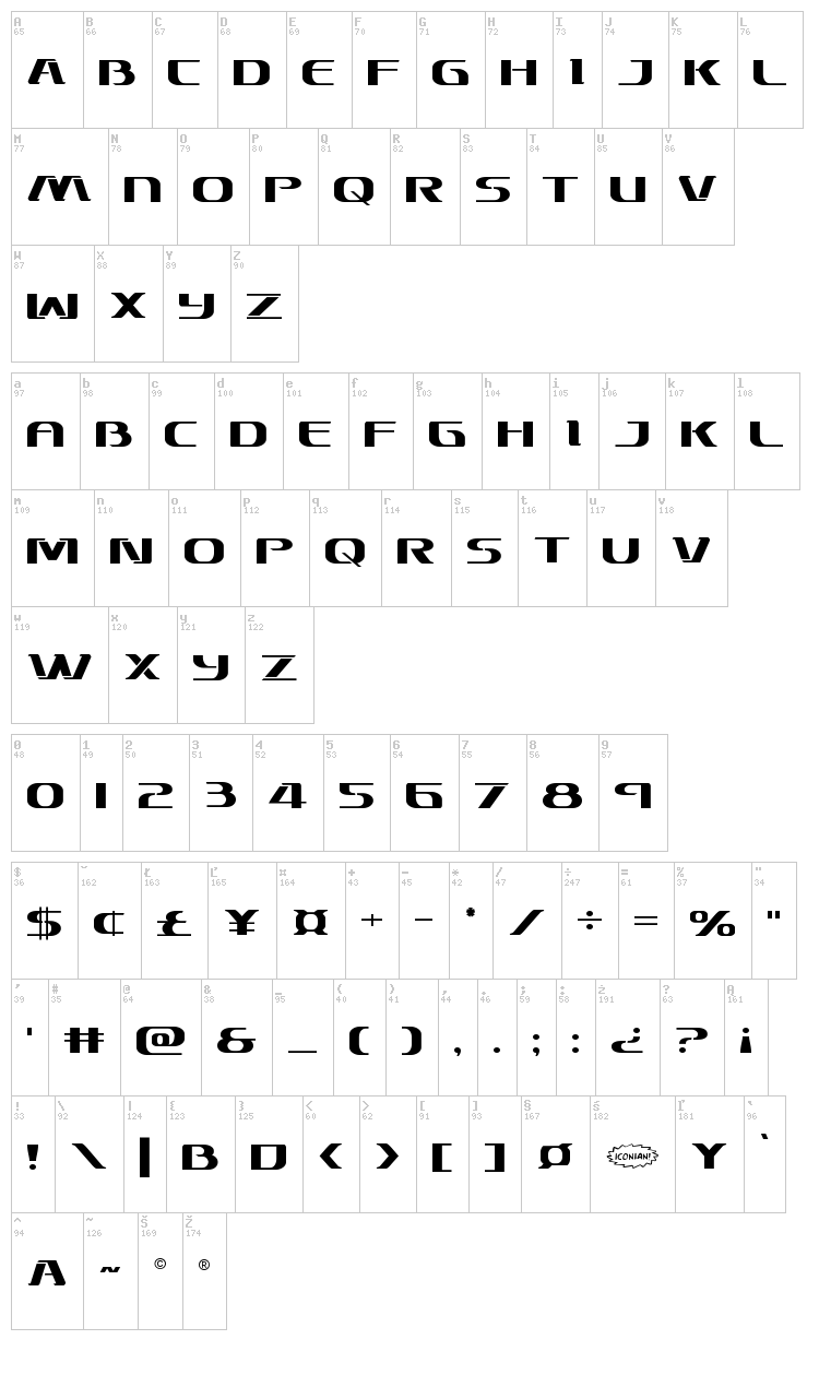 Sky Marshal font map
