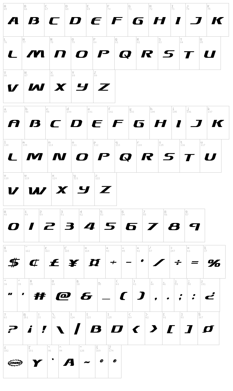Sky Marshal font map