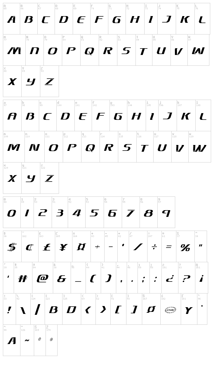 Sky Marshal font map