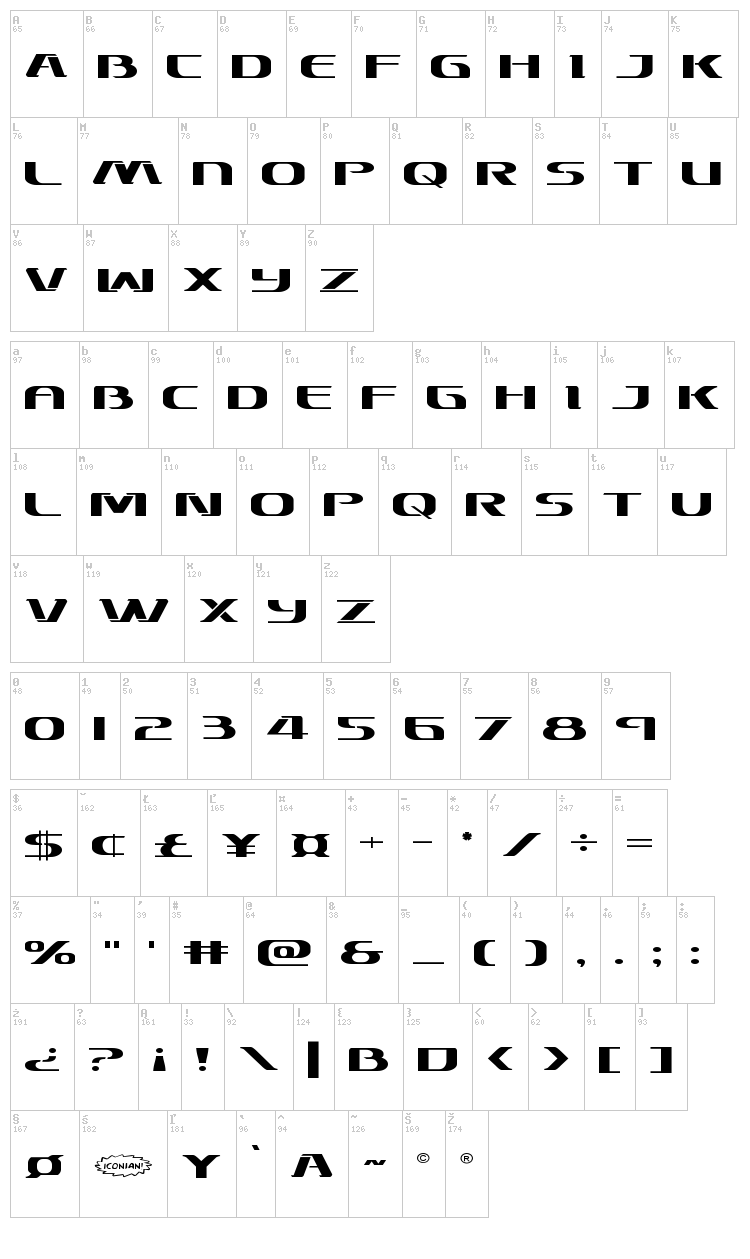 Sky Marshal font map