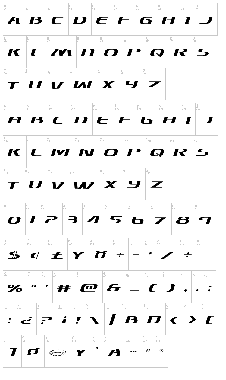 Sky Marshal font map