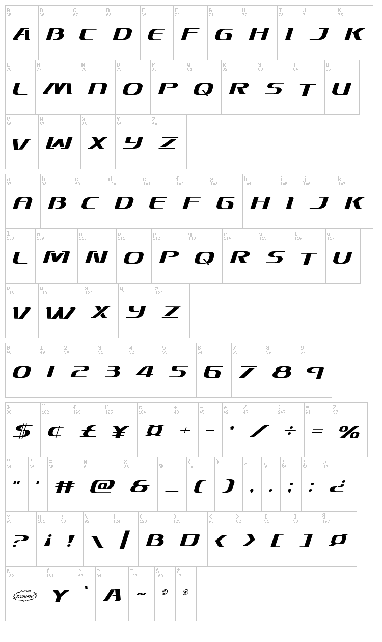 Sky Marshal font map
